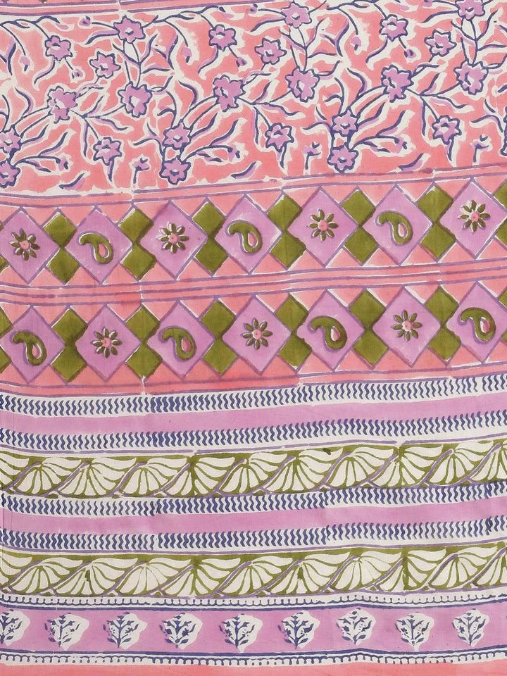 White Printed Cotton Saree - Libas