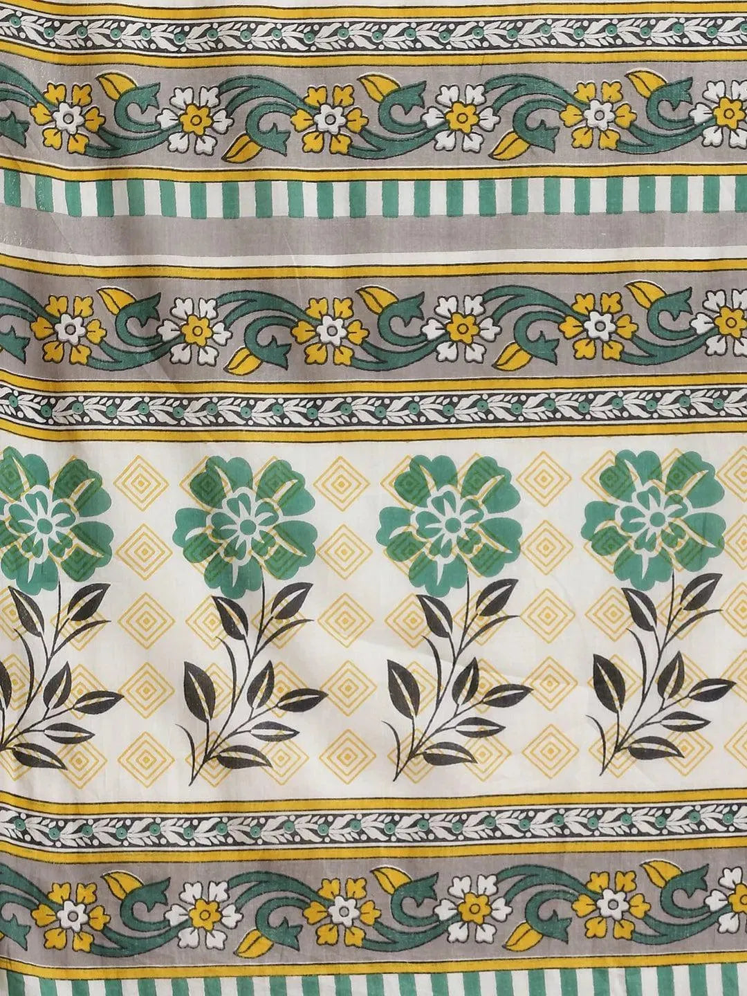 White Printed Cotton Saree - Libas