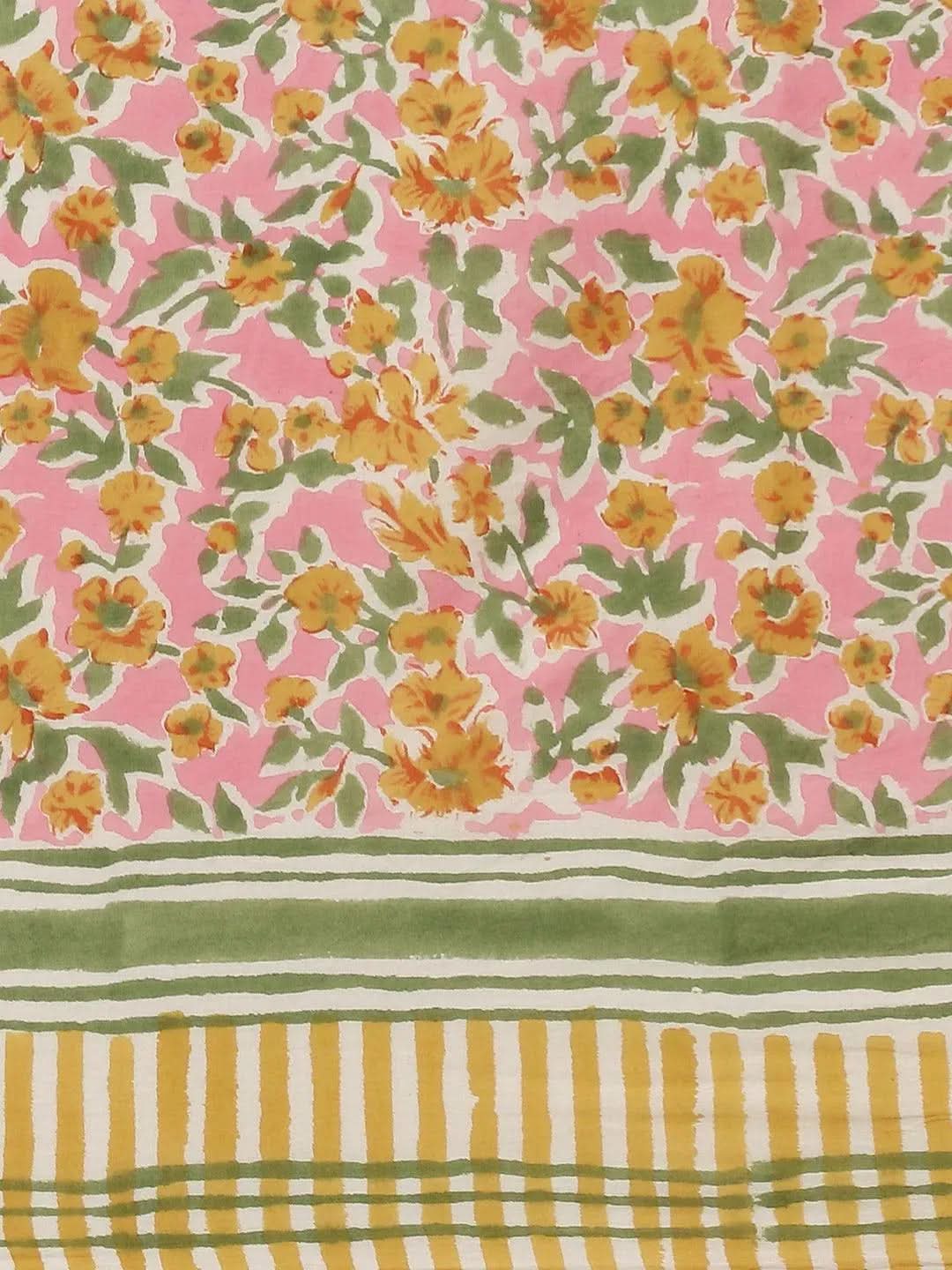 White Printed Cotton Saree - Libas