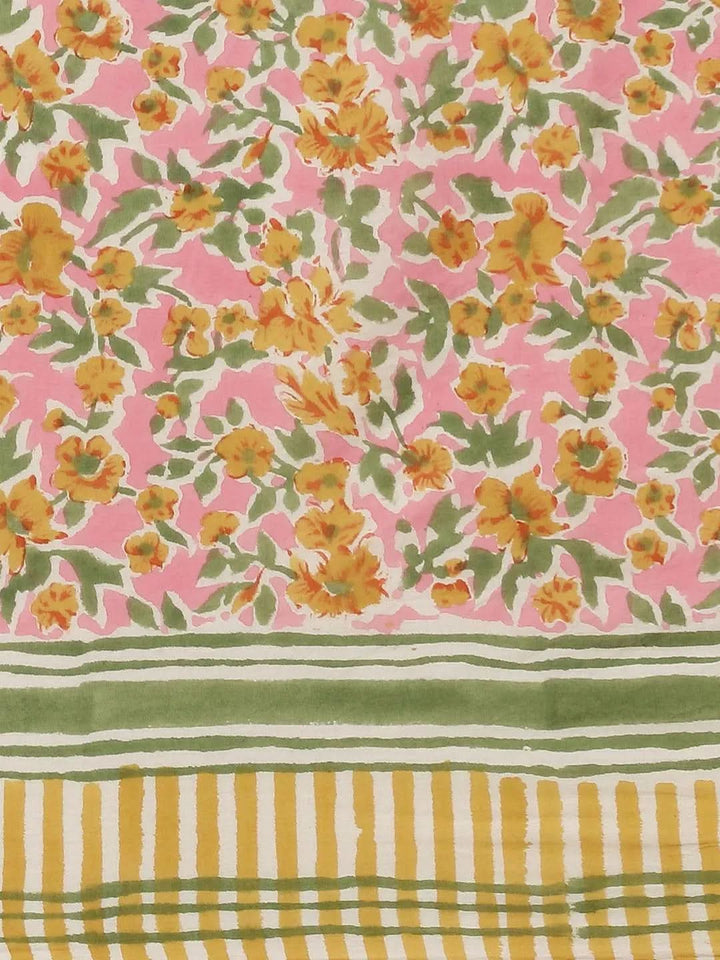 White Printed Cotton Saree - Libas