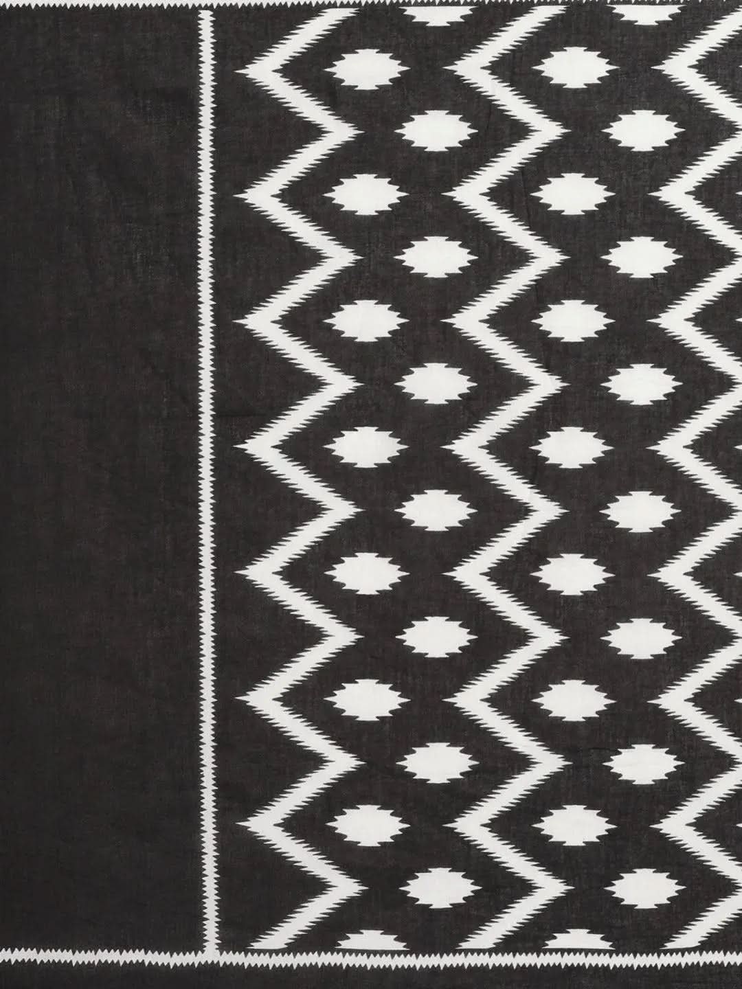 White Printed Cotton Saree - Libas