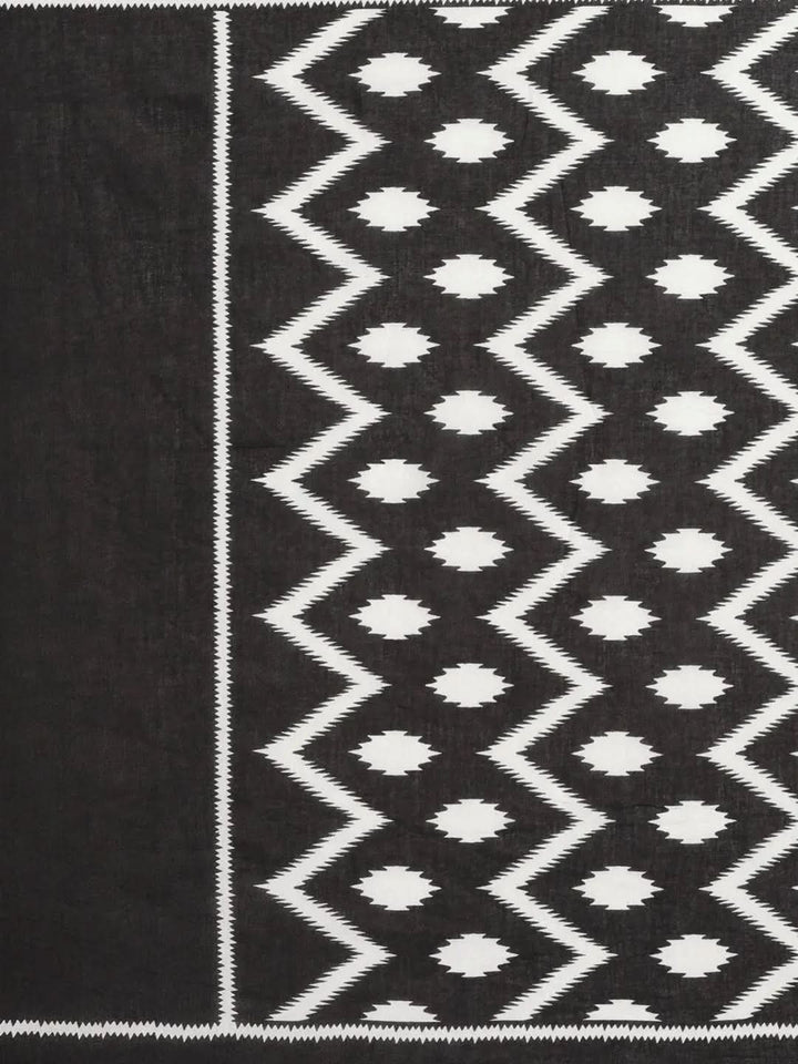 White Printed Cotton Saree - Libas