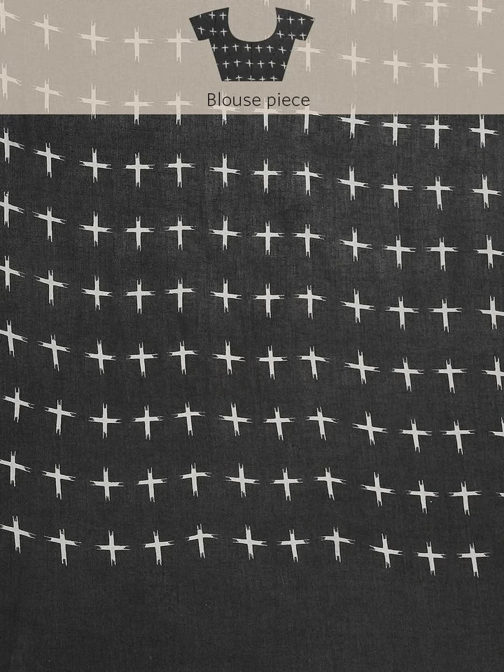 White Printed Cotton Saree - Libas