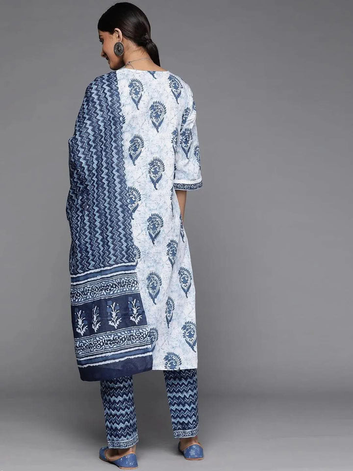 White Printed Cotton Suit Set - Libas