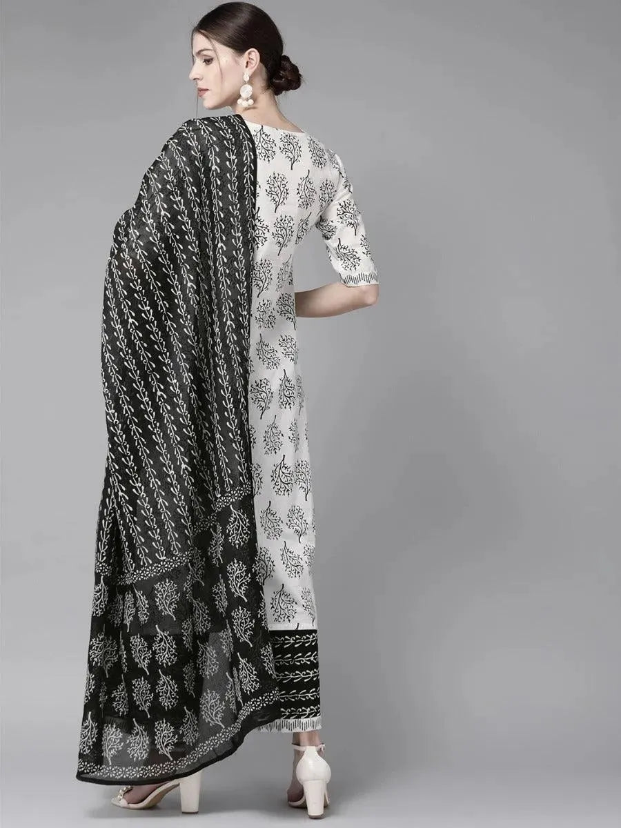 White Printed Cotton Straight Kurta With Palazzos & Dupatta
White Printed Cotton Straight Kurta With Palazzos & Dupatta