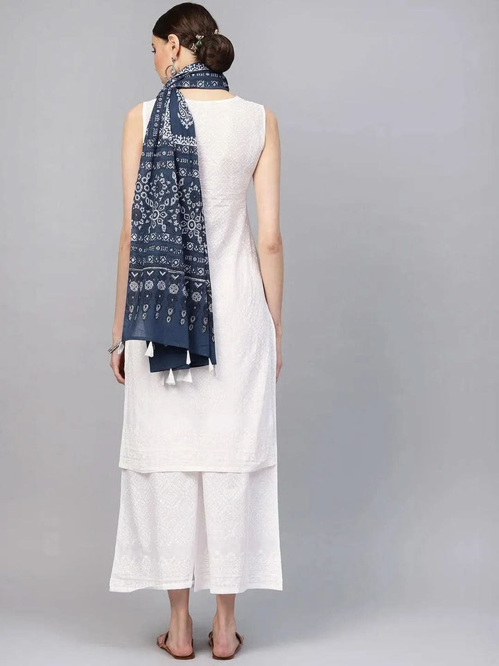 White Printed Cotton Suit Set - Libas