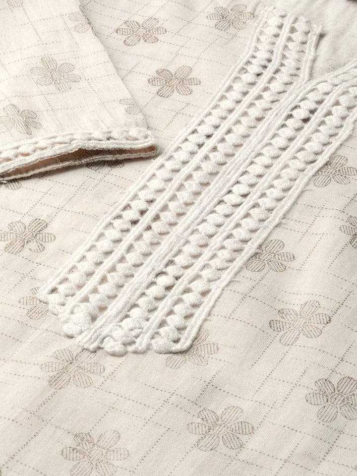 White Printed Cotton Kurta Set - Libas