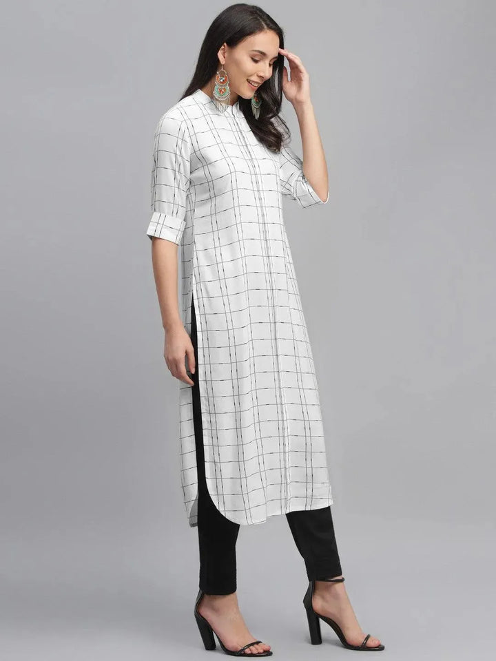 White Printed Rayon Kurta - Libas