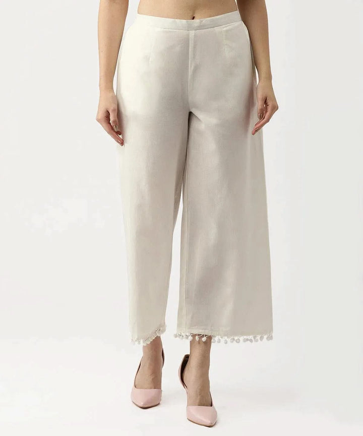 White Solid Cotton Palazzos - Libas