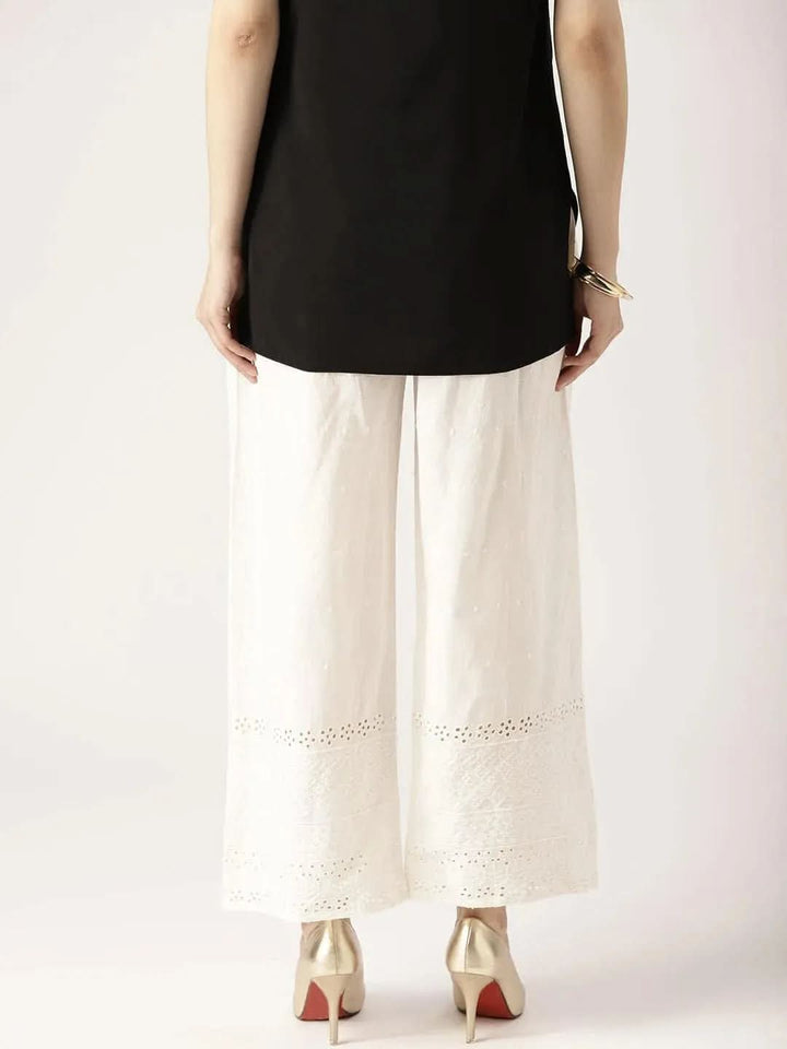 White Solid Cotton Palazzos - Libas