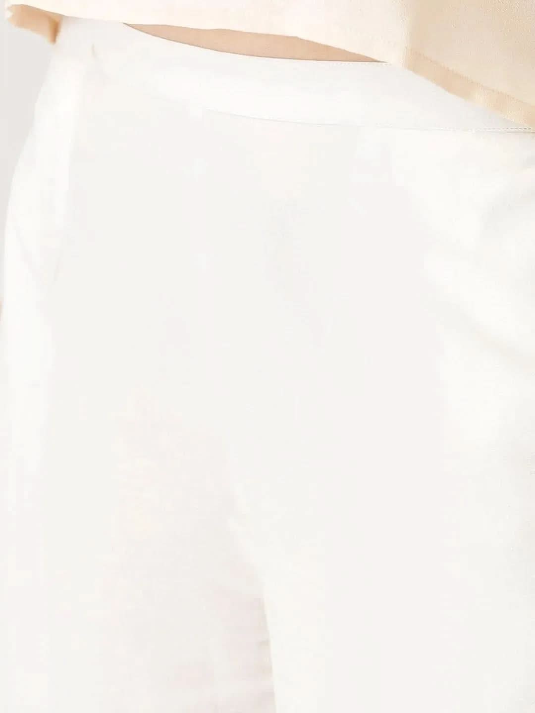 White Solid Cotton Palazzos - Libas