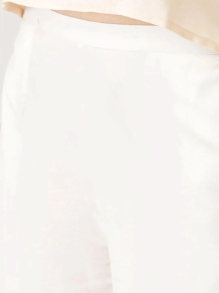 White Solid Cotton Palazzos - Libas