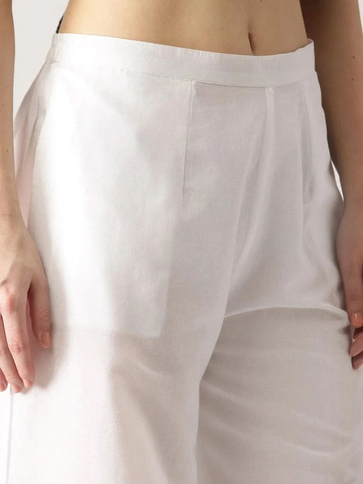 White Solid Cotton Palazzos - Libas