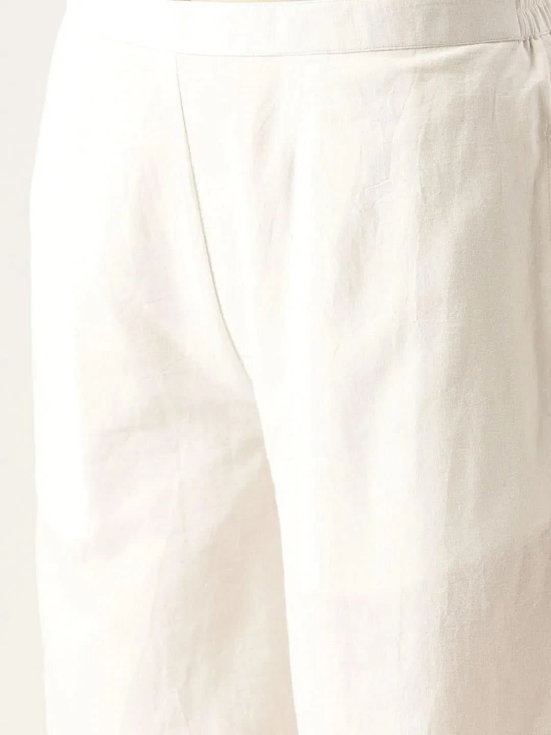White Solid Cotton Palazzos - Libas