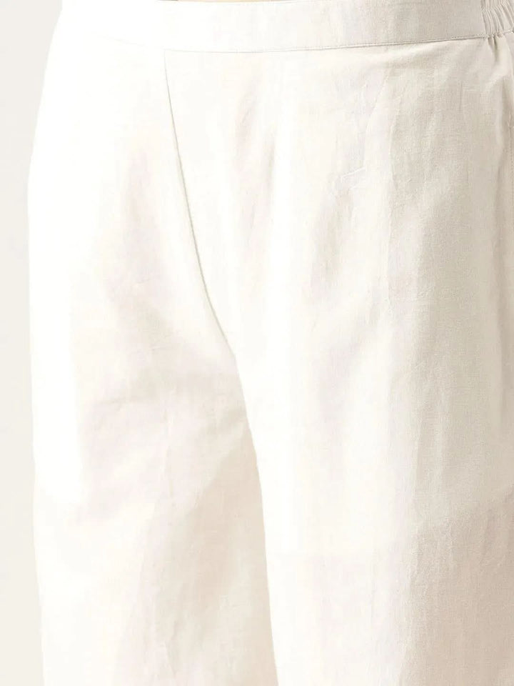 White Solid Cotton Palazzos - Libas