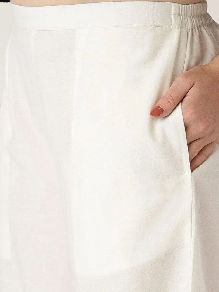 White Solid Cotton Palazzos - Libas