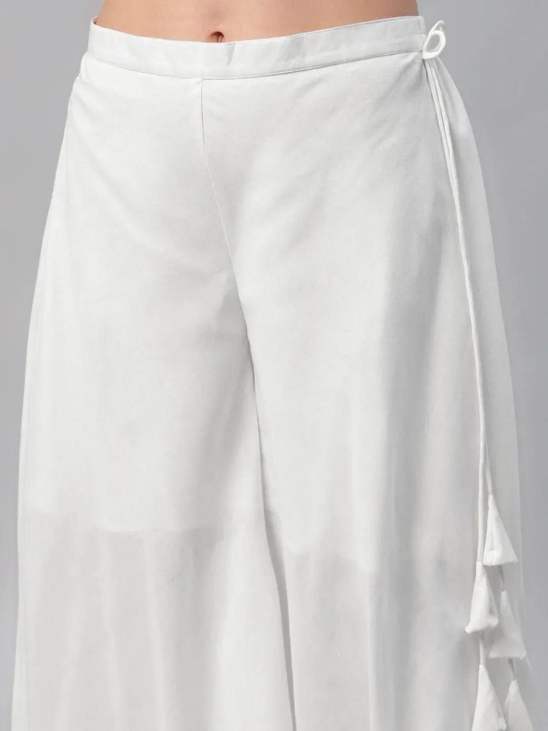 White Solid Cotton Palazzos - Libas