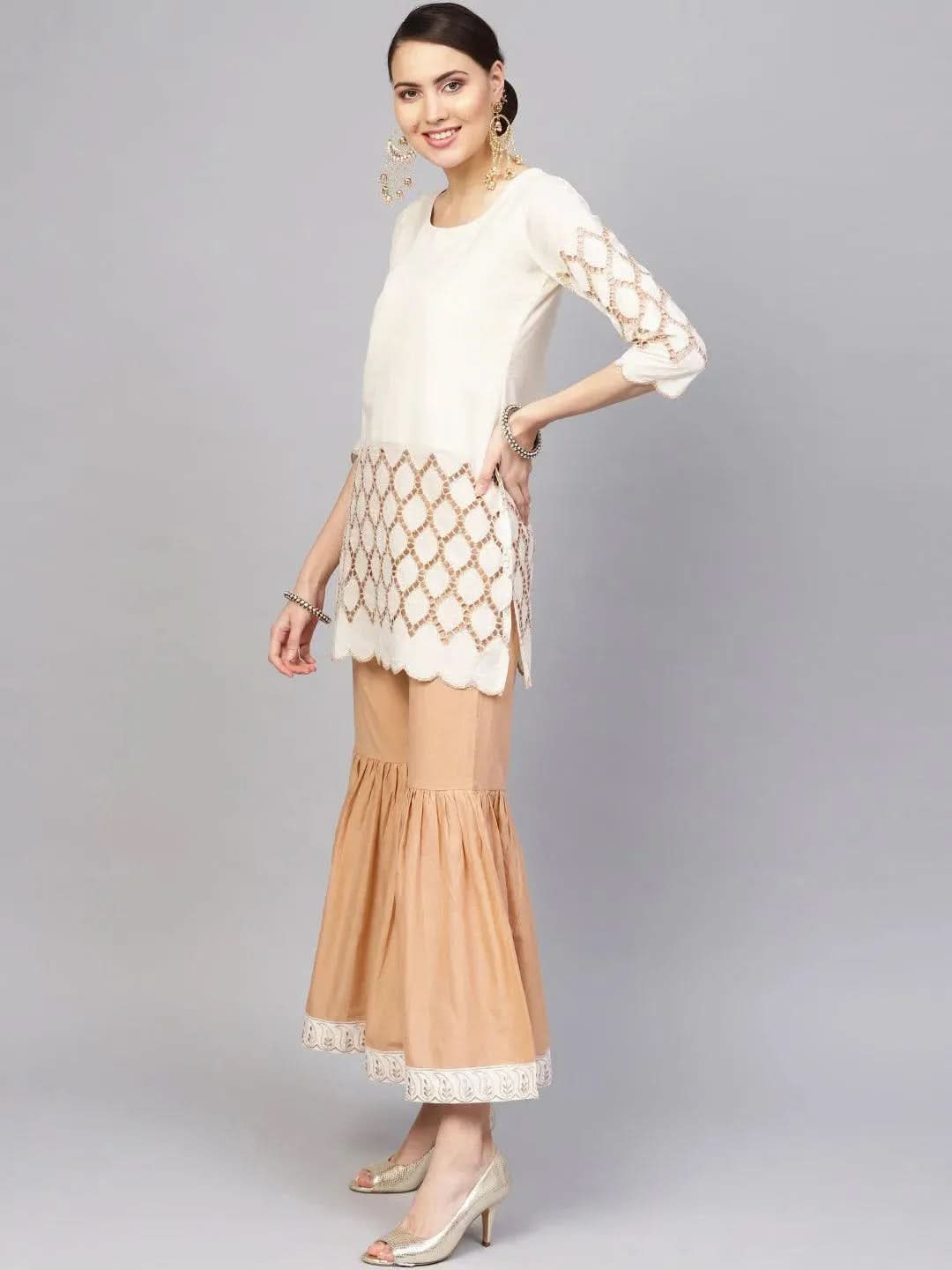 White Solid Cotton Kurta Set - Libas