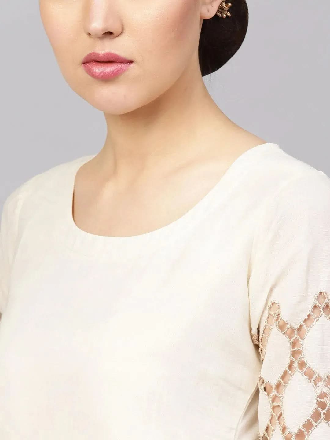 White Solid Cotton Kurta Set - Libas