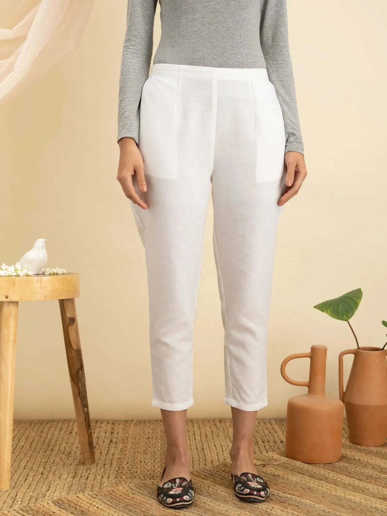 Buy White Solid Cotton Trousers - PL862O- | Libas Ethnic Wear Online
Buy White Solid Cotton Trousers - PL862O- | Libas Ethnic Wear Online