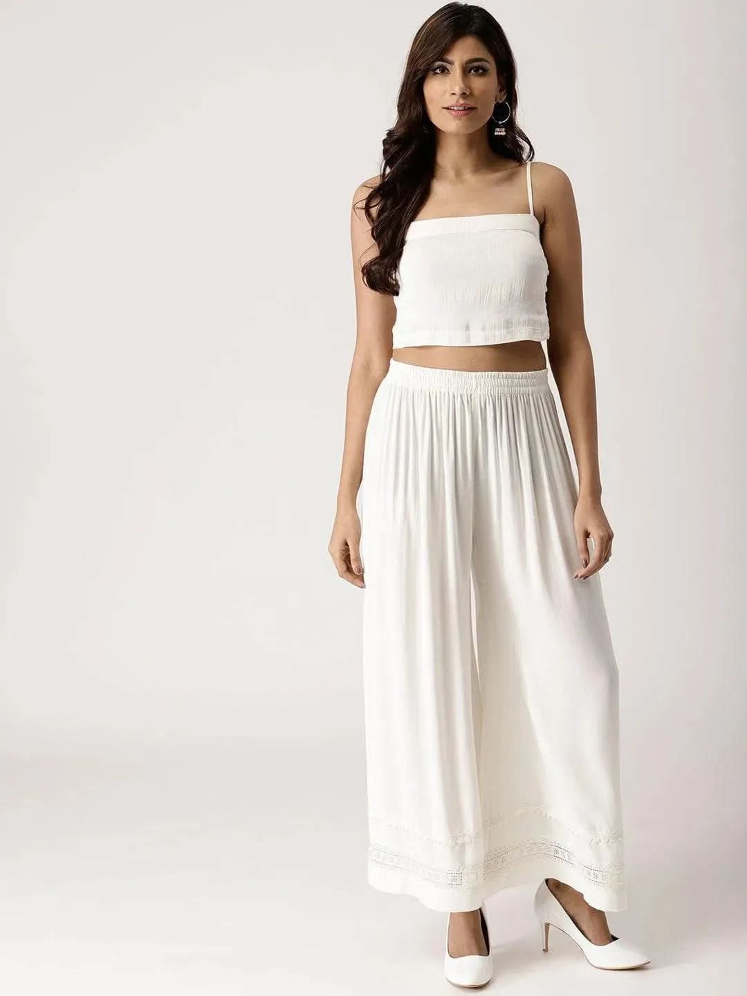 White Solid Rayon Palazzos 
White Solid Rayon Palazzos