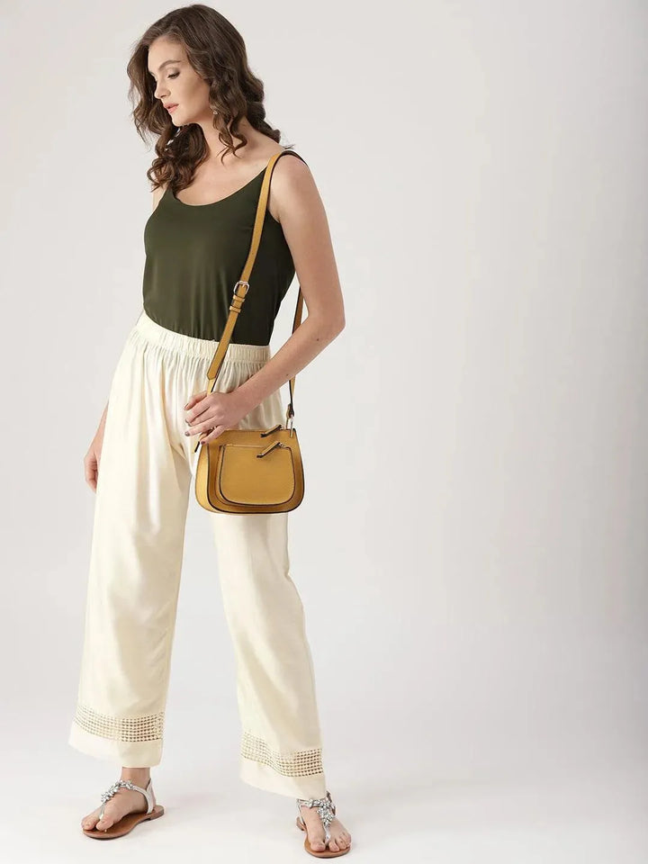 White Solid Rayon Palazzos - Libas