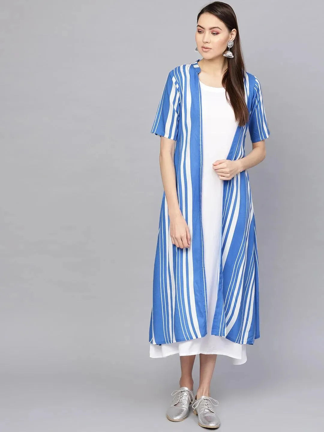 Buy White Striped Cotton Dress With Jacket - 8513- | Libas Ethnic Wear Online
Buy White Striped Cotton Dress With Jacket - 8513- | Libas Ethnic Wear Online