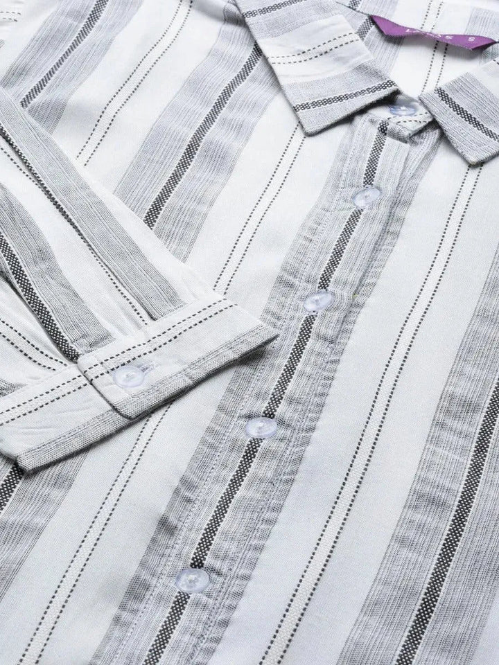 White Striped Rayon Dress - Libas