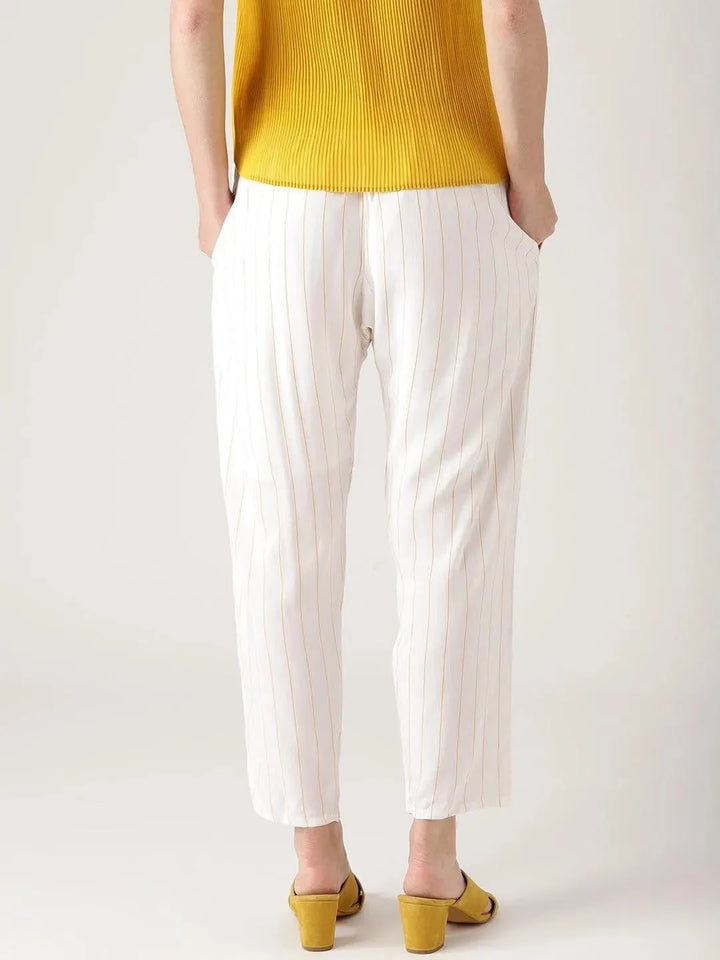 White Striped Rayon Trousers - Libas