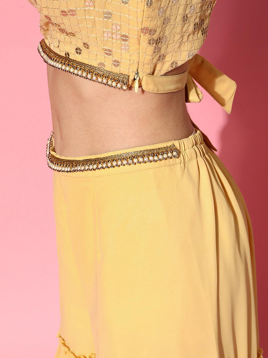 Yellow Embellished Georgette Co-Ords - Libas