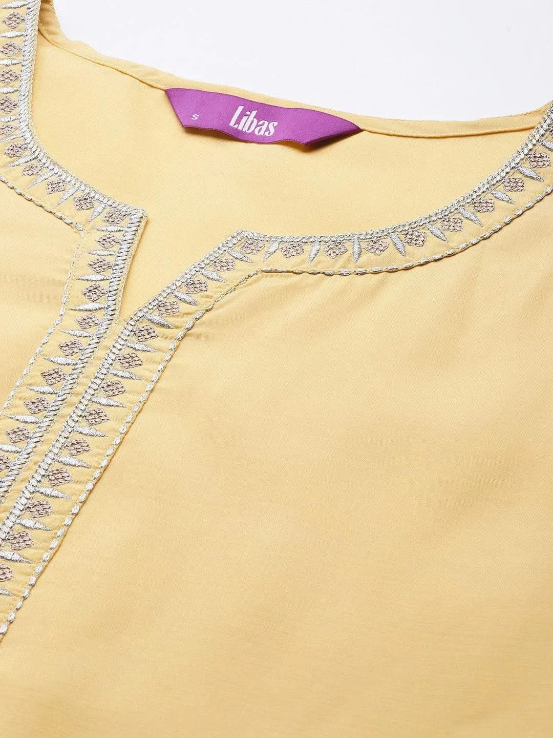 Yellow Embroidered Chanderi Silk Kurta - Libas
