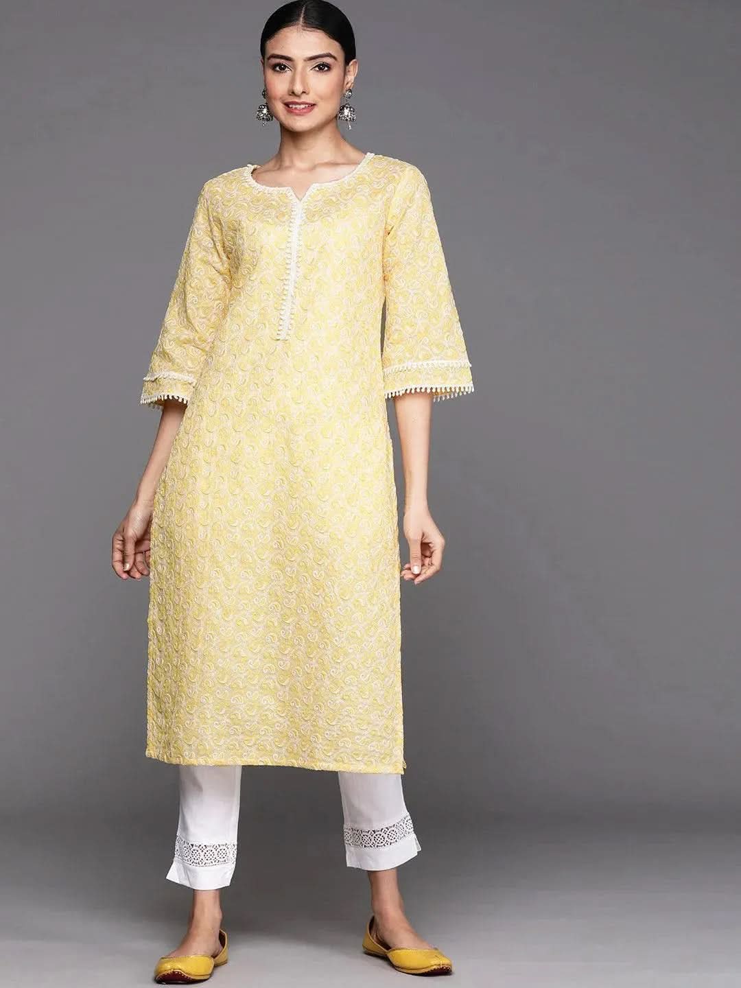 Buy Yellow Embroidered Cotton Kurta - 23142O-XS | Libas Ethnic Wear Online 
Buy Yellow Embroidered Cotton Kurta - 23142O-XS | Libas Ethnic Wear Online