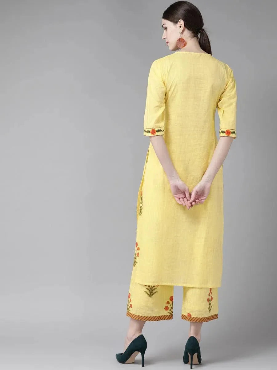 Yellow Embroidered Cotton Straight Kurta With Palazzos
Yellow Embroidered Cotton Straight Kurta With Palazzos