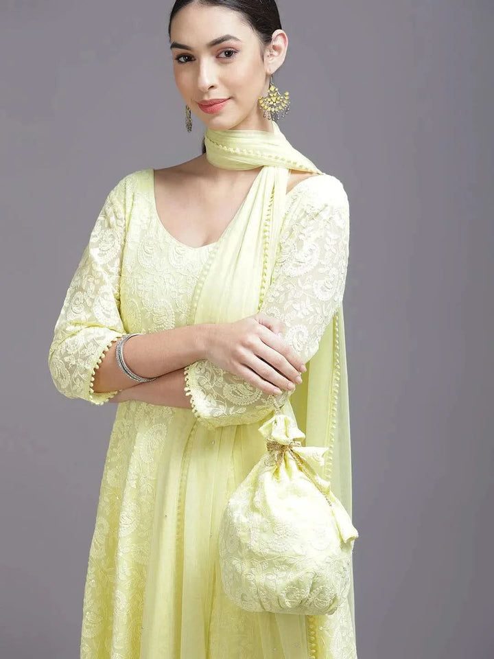 Yellow Embroidered Georgette Suit Set - Libas