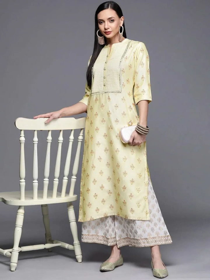 Yellow Printed Chanderi Silk Kurta - Libas