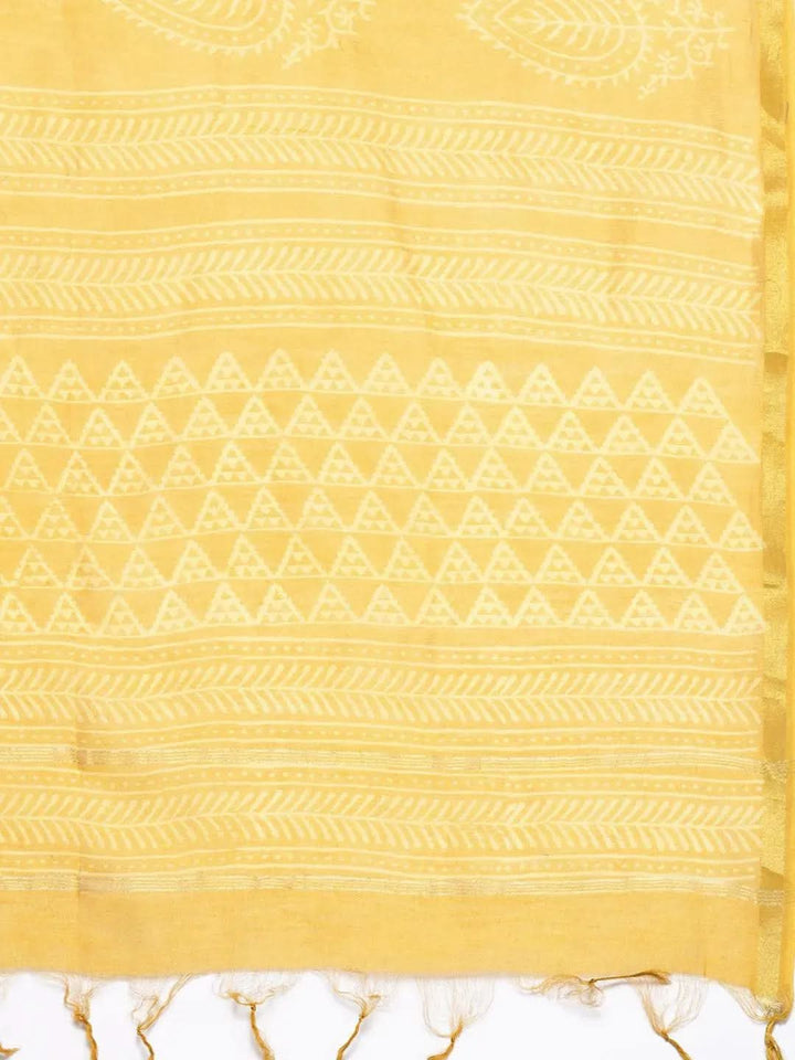 Yellow Printed Chanderi Silk Straight Suit Set - Libas