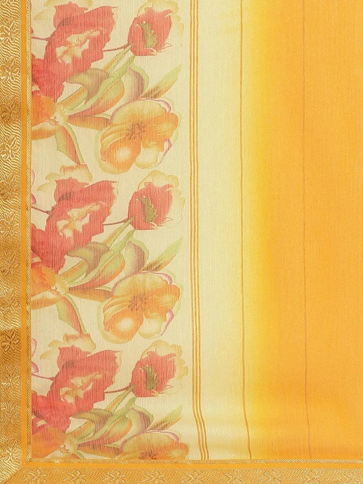 Yellow Printed Chiffon Saree - Libas