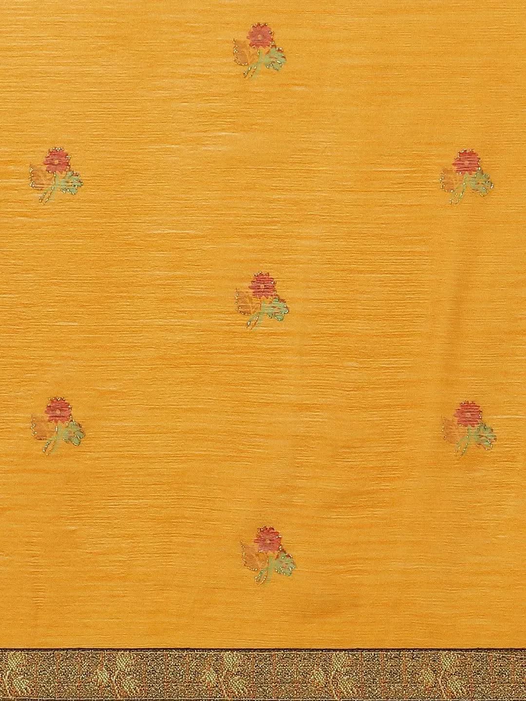 Yellow Printed Chiffon Saree - Libas