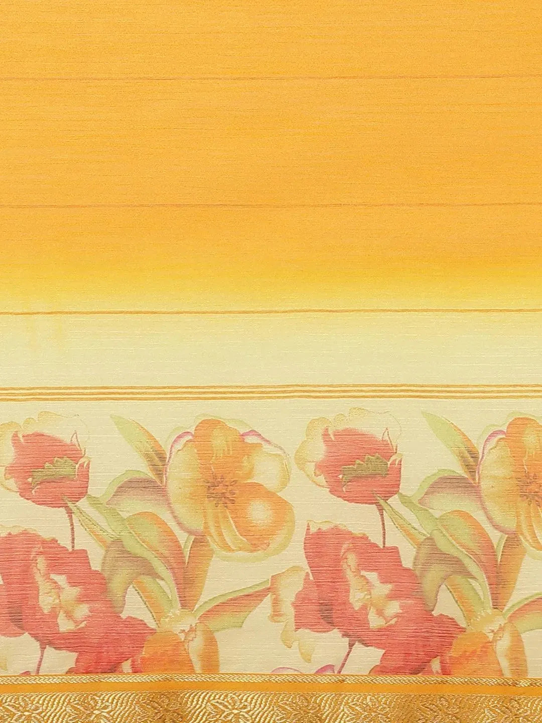 Yellow Printed Chiffon Saree - Libas