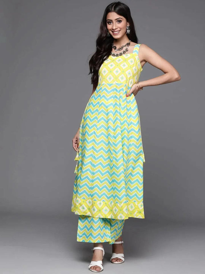Yellow Printed Cotton Kurta Set - Libas