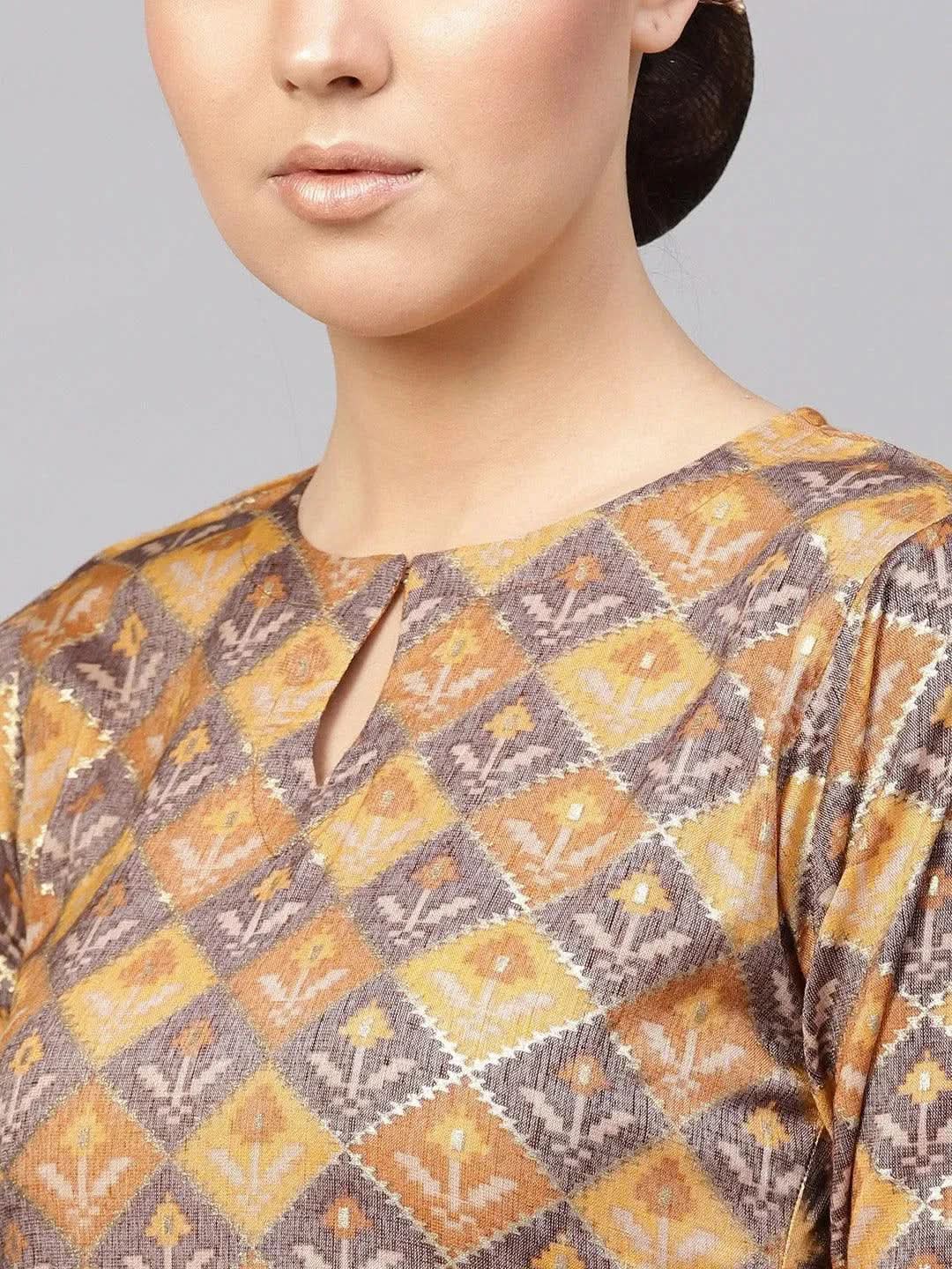 Yellow Printed Cotton Blend Kurta Set - Libas
