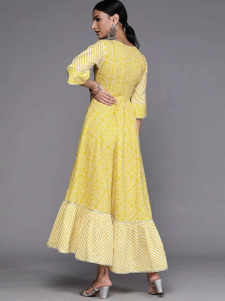 Yellow Printed Cotton Dress - Libas