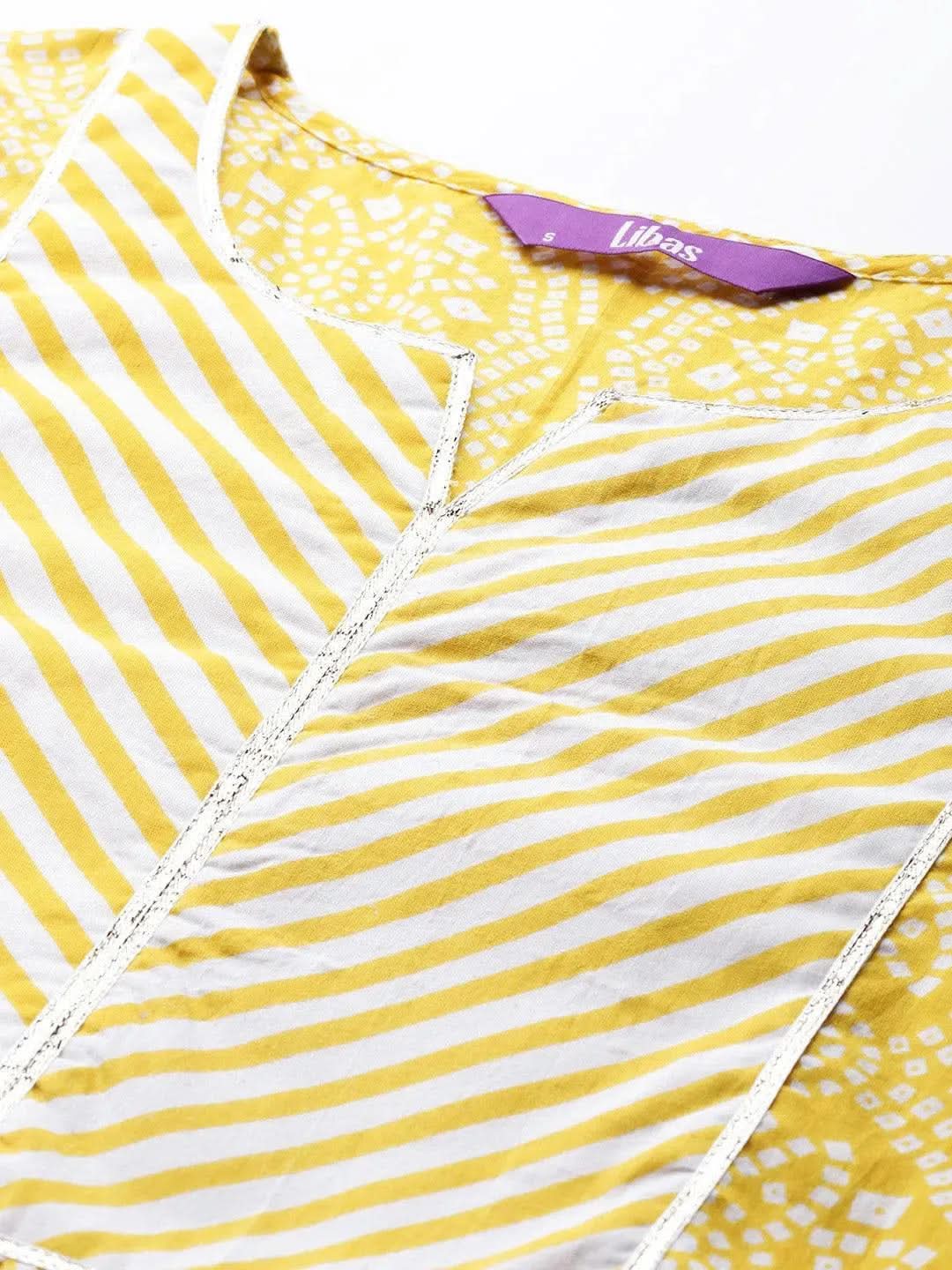 Yellow Printed Cotton Dress - Libas