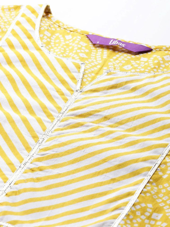 Yellow Printed Cotton Dress - Libas