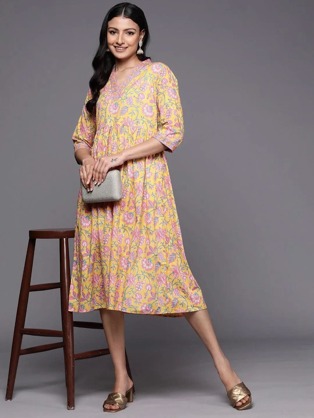 Yellow Printed Cotton Fit and Flare Dress
Yellow Printed Cotton Fit and Flare Dress