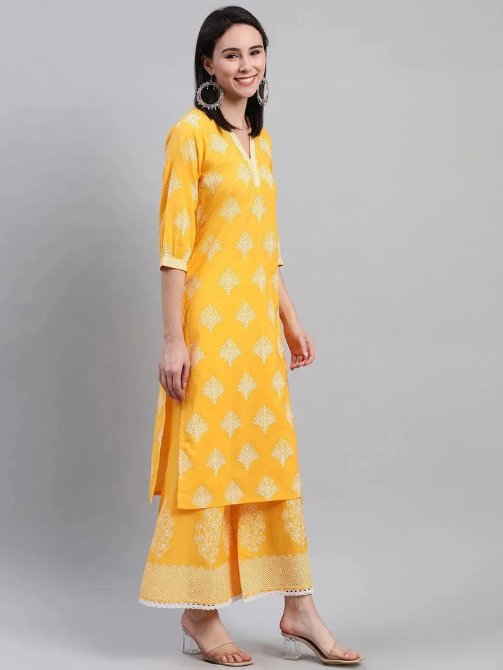 Yellow Printed Cotton Kurta - Libas