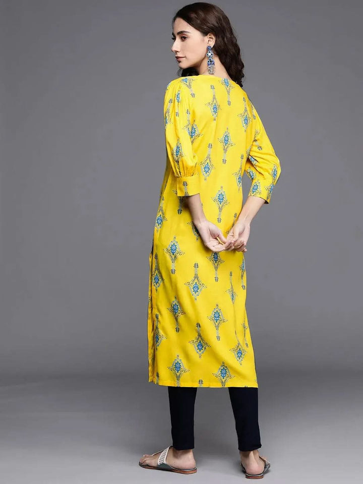 Yellow Printed Cotton Kurta - Libas