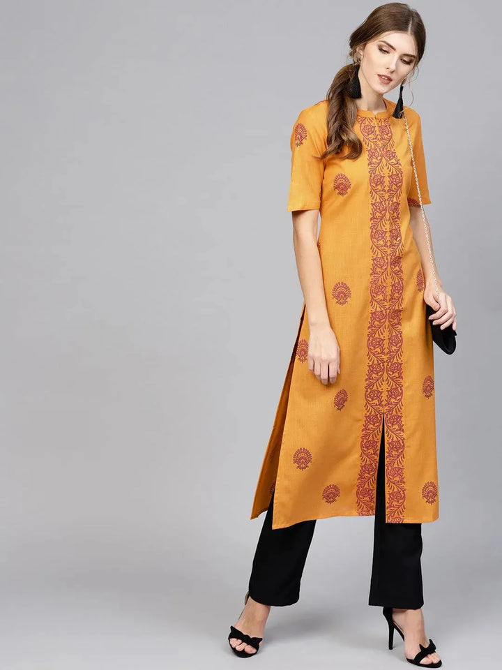 Yellow Printed Cotton Kurta - Libas
