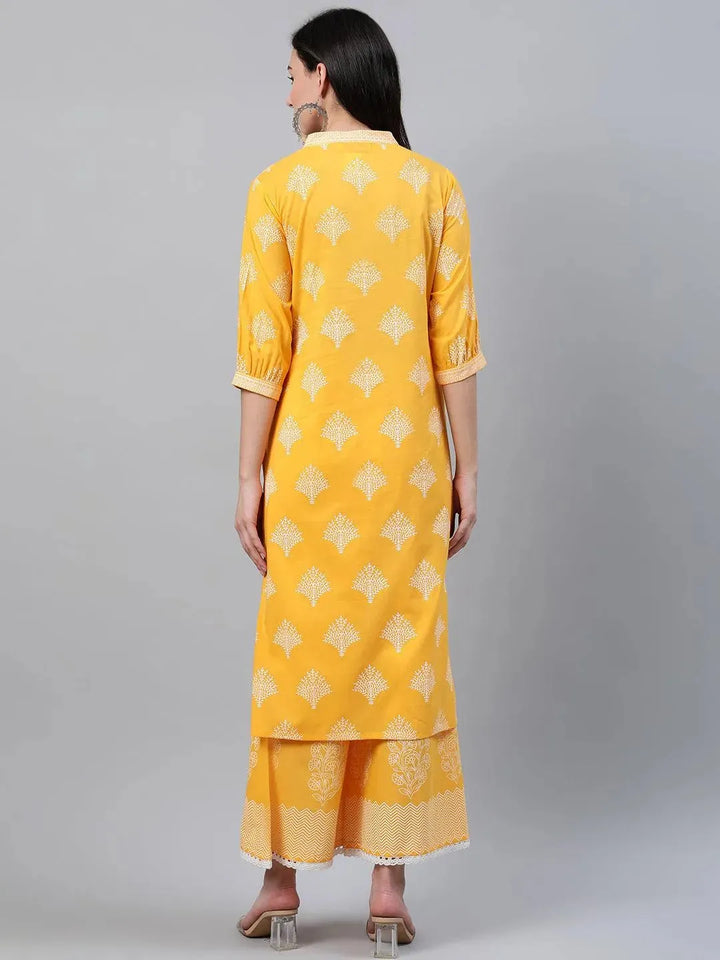 Yellow Printed Cotton Kurta - Libas