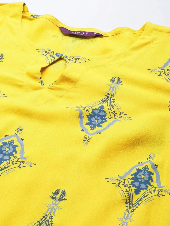 Yellow Printed Cotton Kurta - Libas